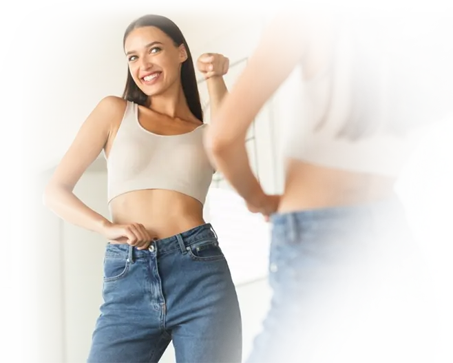 Confident, energised woman celebrating her weight loss